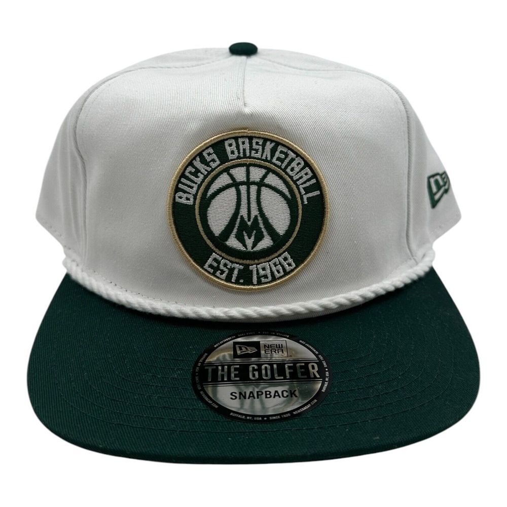 New Era The Golfer Milwaukee Bucks White Snapback Adjustable Rope Hat Cap NBA